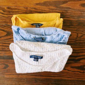 3 A&E Babydoll Textured Tees w/ Lettuce Hem